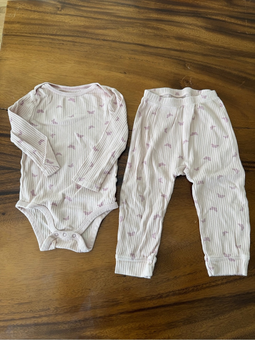cloud island Light Pink Ribbed butterfly Bodysuit with Matching Pants